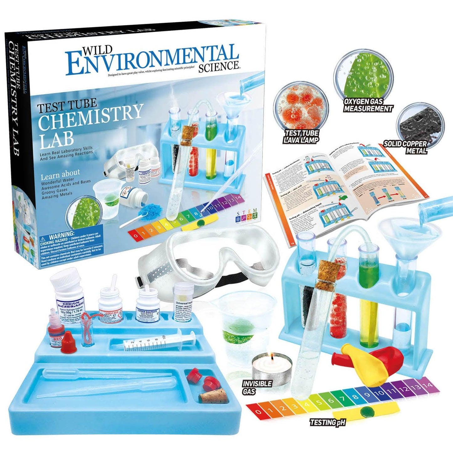 Test Tube Chemistry Lab - 50+ Science Experiments and Reactions - Ages 8+ - Learn About Solids, Liquids, Gases and More! - Loomini