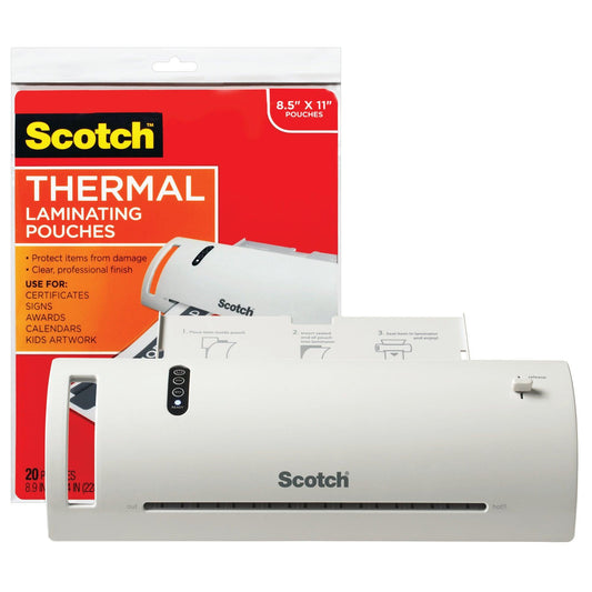 Thermal Laminator Value Pack, 9" W, with 20 Letter Size Pouches - Loomini