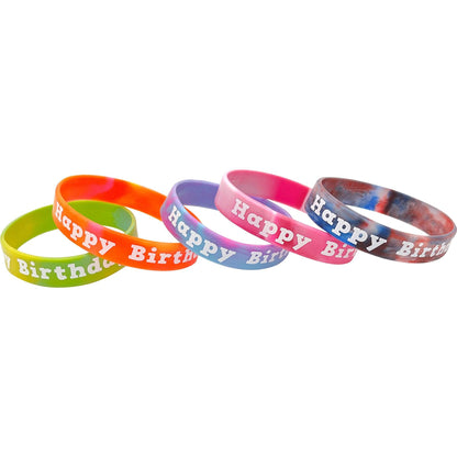 Tie-Dye Happy Birthday Wristbands, 10 Per Pack, 6 Packs - Loomini