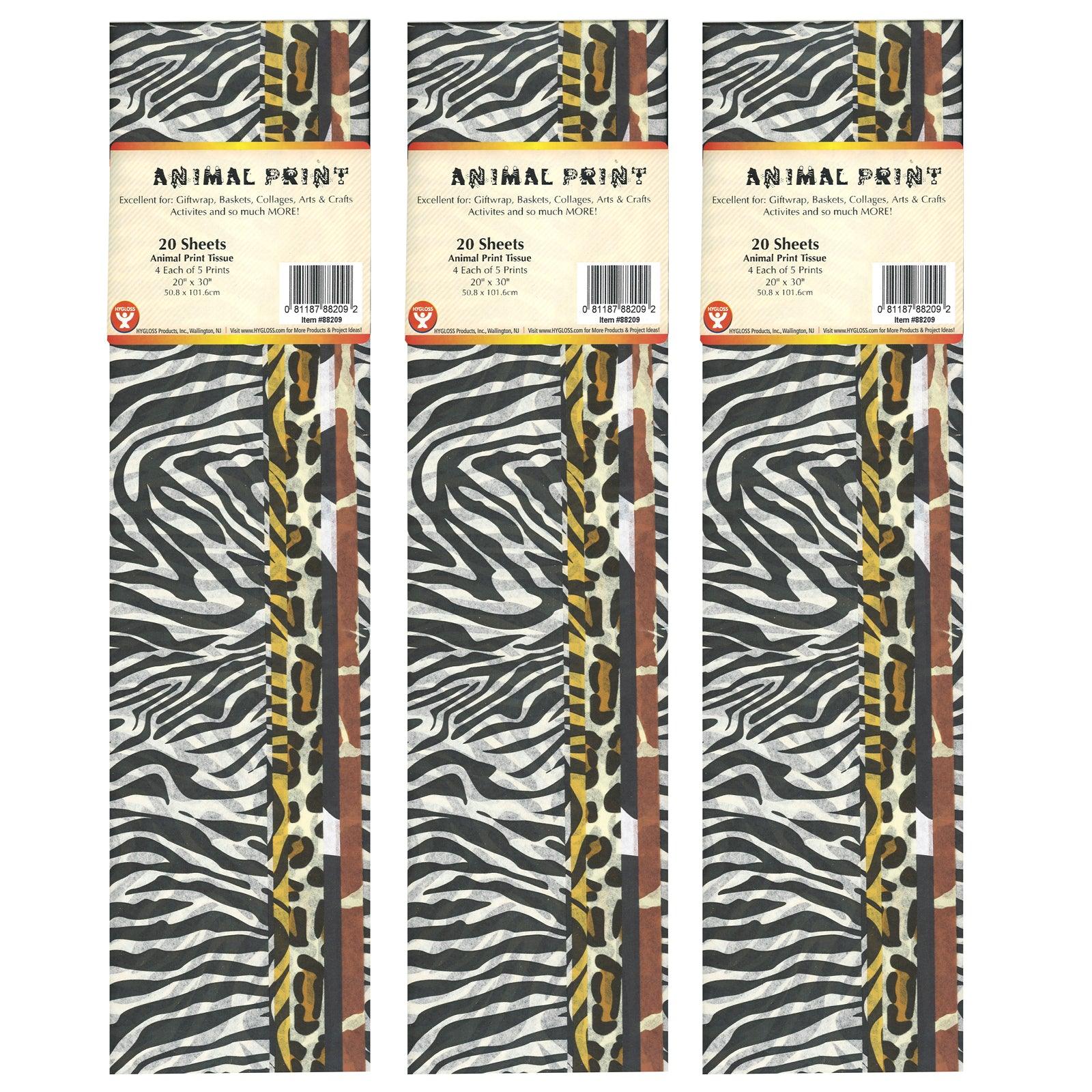 Tissue Paper, Animal Print Assortment, 20" x 30", 20 Sheets Per Pack, 3 Packs - Loomini