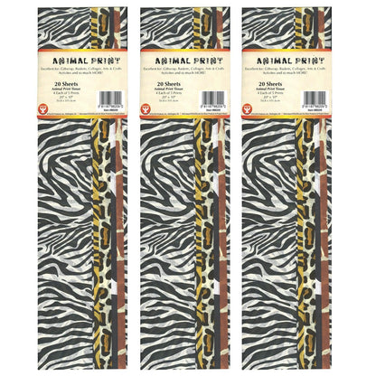 Tissue Paper, Animal Print Assortment, 20" x 30", 20 Sheets Per Pack, 3 Packs - Loomini