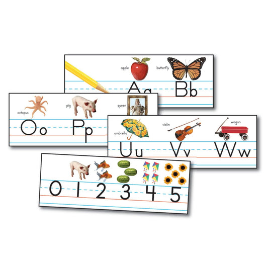 Traditional Manuscript Alphabet with Photographs Bulletin Board Set, Grade PK-2, 11 Pieces - Loomini