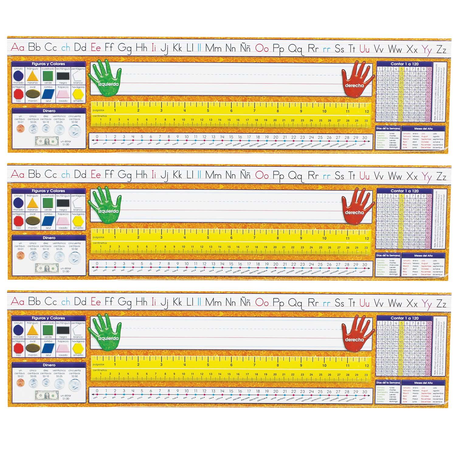 Traditional Manuscript Spanish Desk Plates, 19" x 5", 36 Per Pack, 3 Packs - Loomini