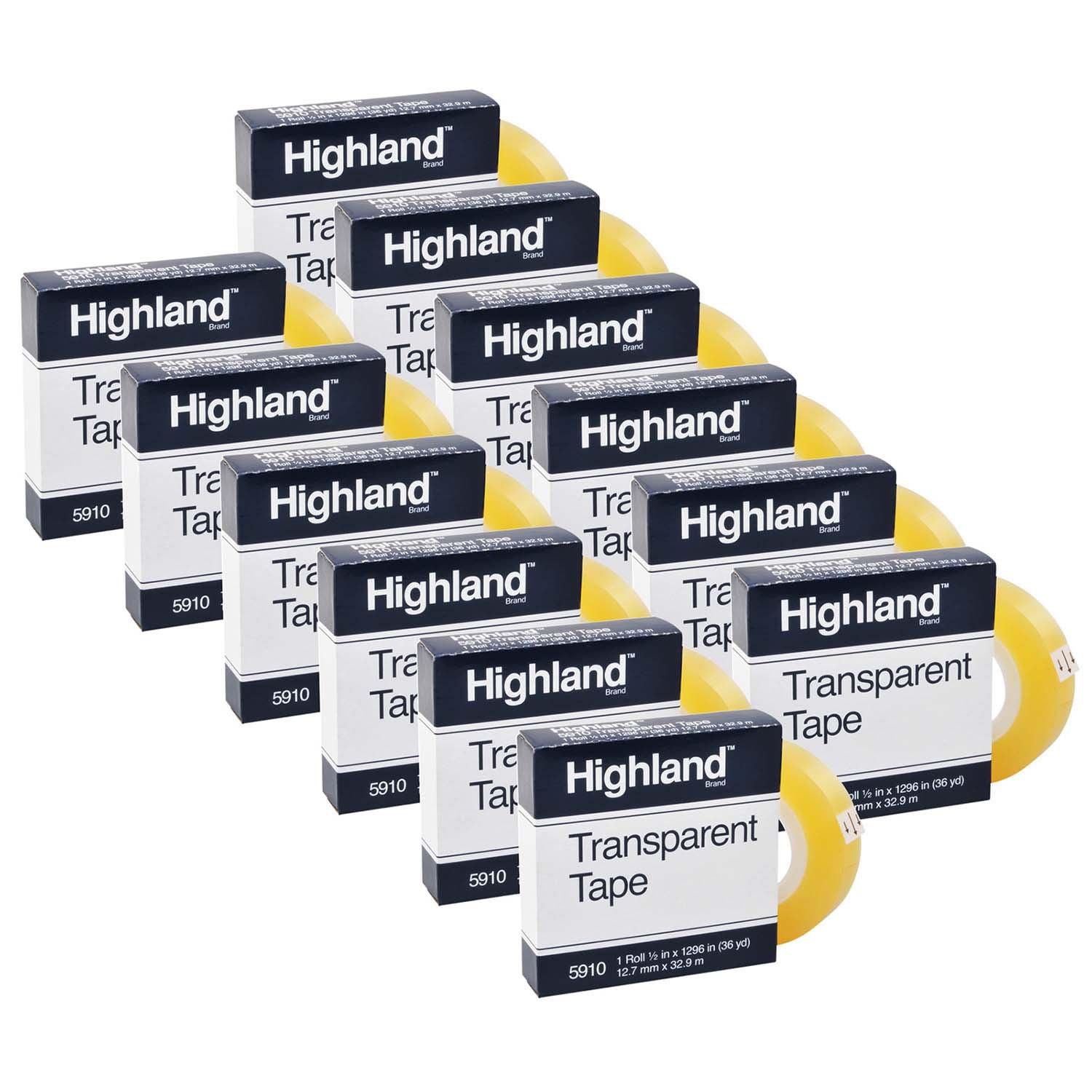 Transparent Tape, 1/2" x 1296" Per Roll, 1" Core, 12 Rolls - Loomini