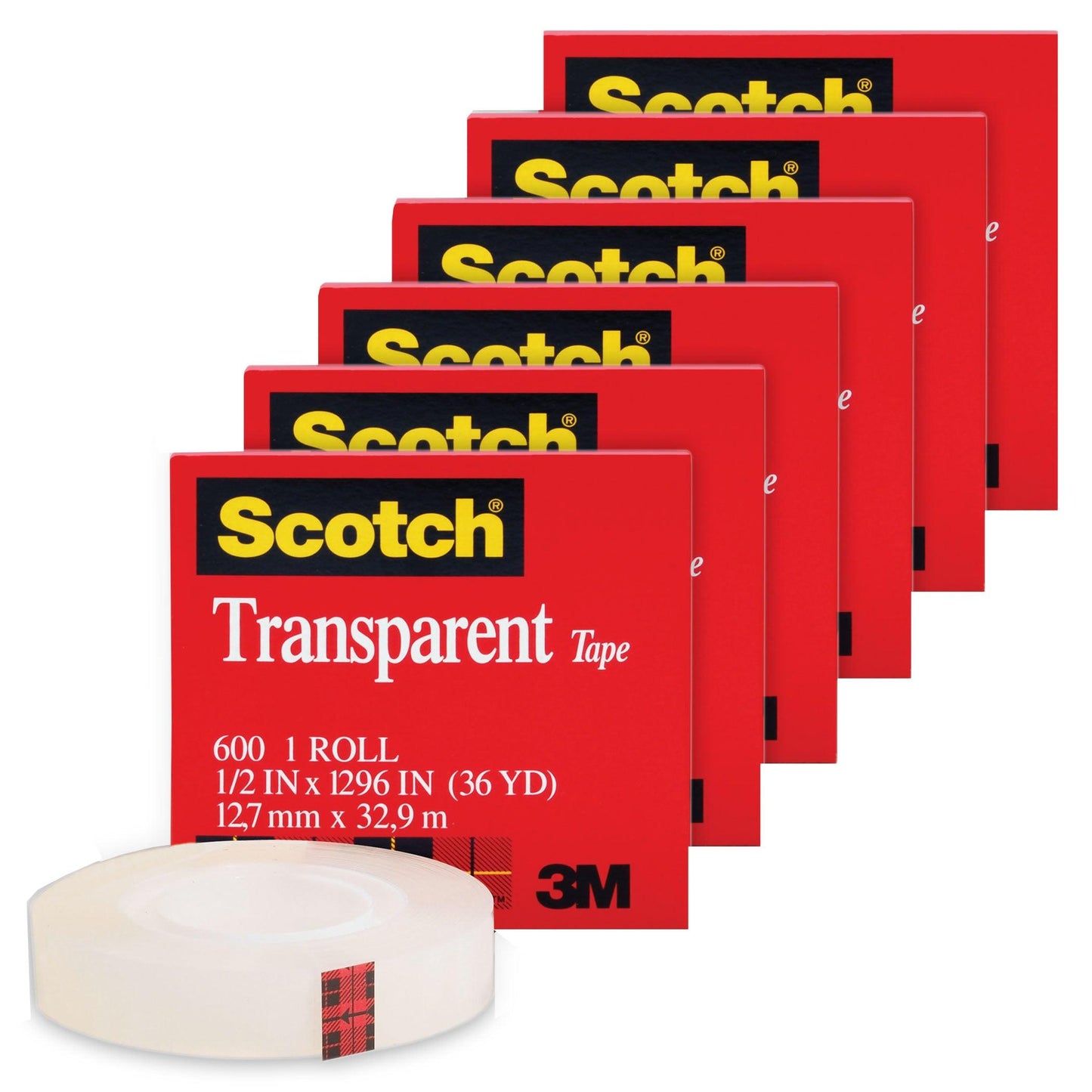 Transparent Tape Roll, 1/2" x 1296", Pack of 6 - Loomini