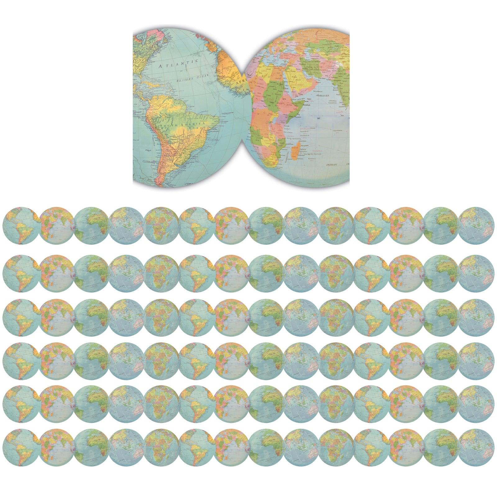 Travel the Map Globes Die-Cut Border Trim, 35 Feet Per Pack, 6 Packs - Loomini