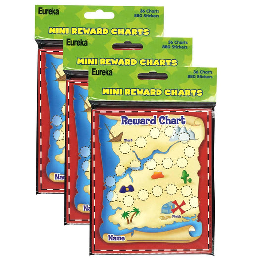Treasure Hunt Mini Reward Charts with Stickers, 36 Charts Per Pack, 3 Packs - Loomini