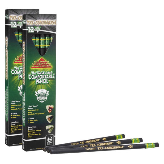 Tri-Conderoga™ 3-Sided Pencils with Sharpener, 12 Per Pack, 2 Packs - Loomini
