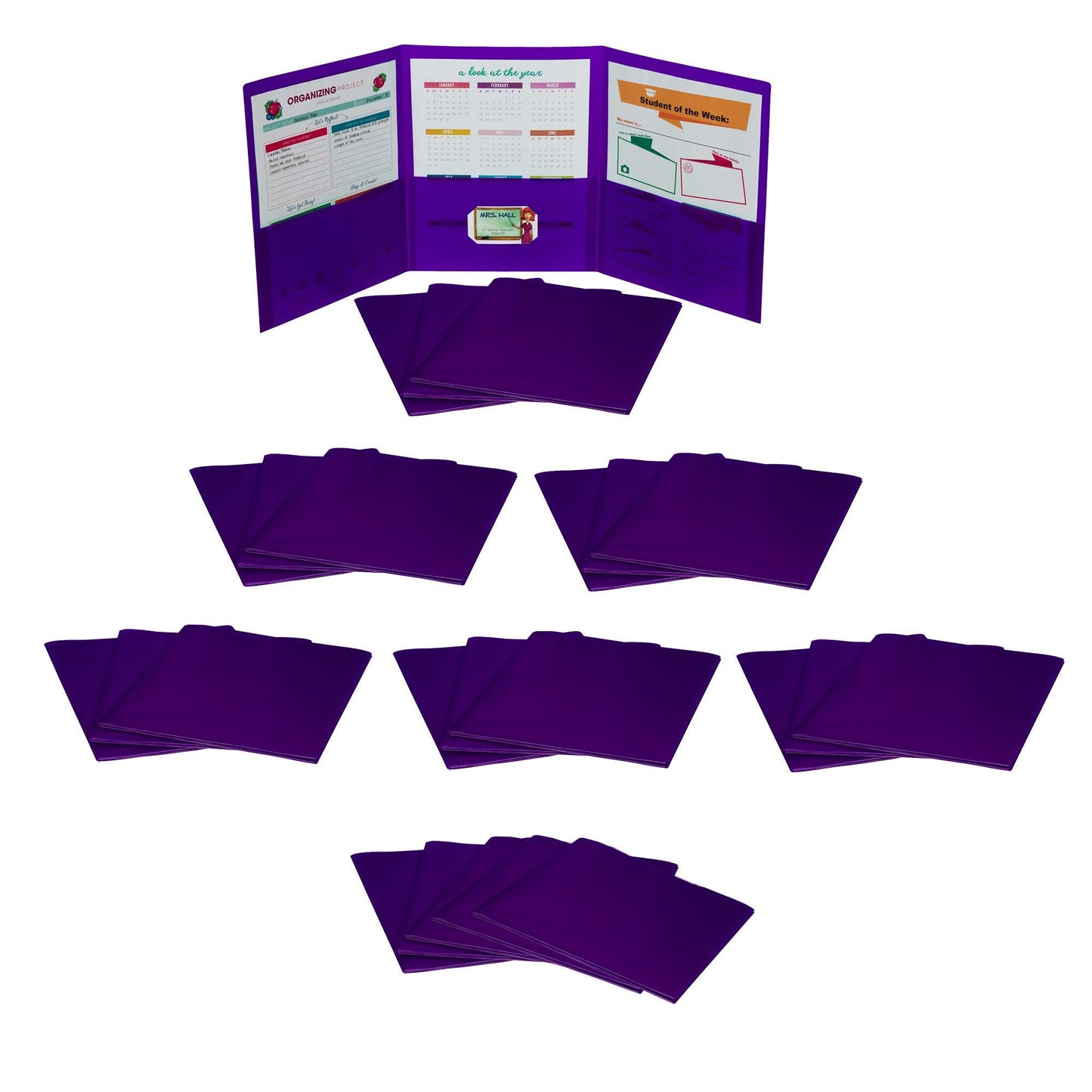 Tri-Fold Portfolio, Heavyweight Poly, Purple, Pack of 24 - Loomini