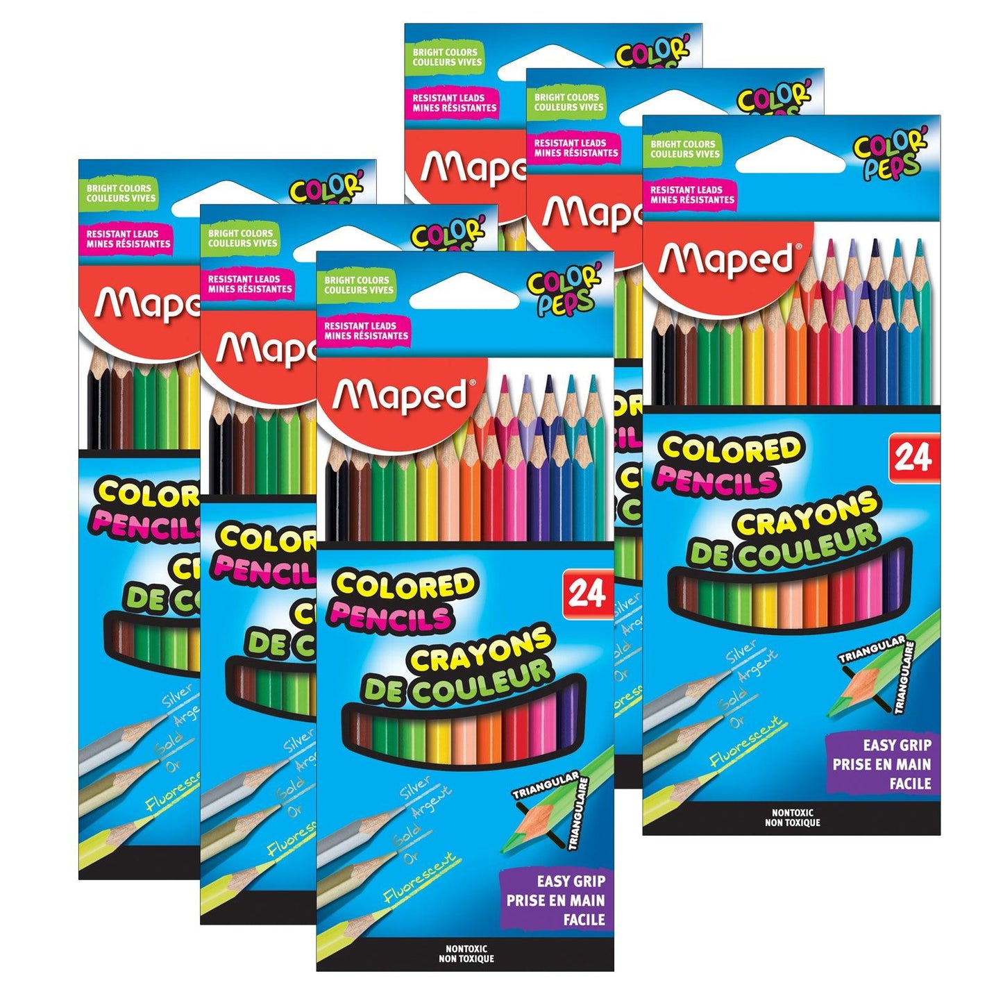 Triangular Colored Pencils, 24 Per Pack, 6 Packs - Loomini