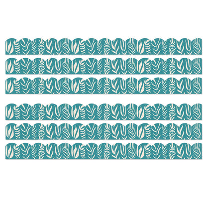 True to You Teal with Leaves Scalloped Bulletin Board Borders, 39 Feet Per Pack, 6 Packs - Loomini