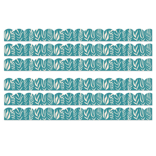 True to You Teal with Leaves Scalloped Bulletin Board Borders, 39 Feet Per Pack, 6 Packs - Loomini