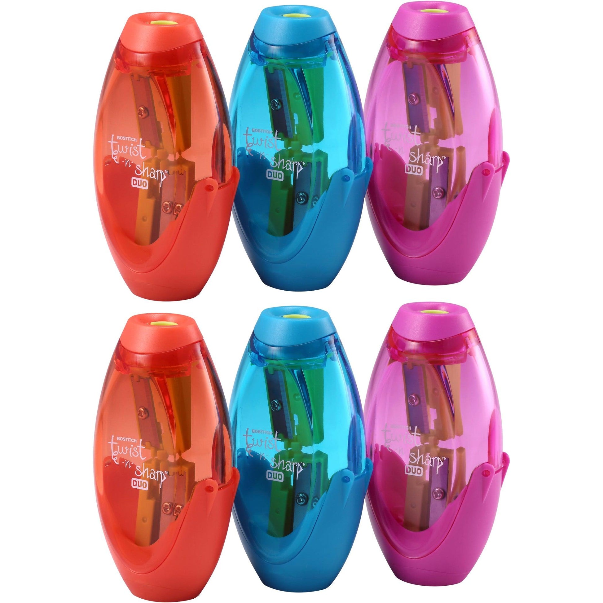 Twist-n-Sharp™ Duo Pencil Sharpener, Assorted Colors, Pack of 6 - Loomini