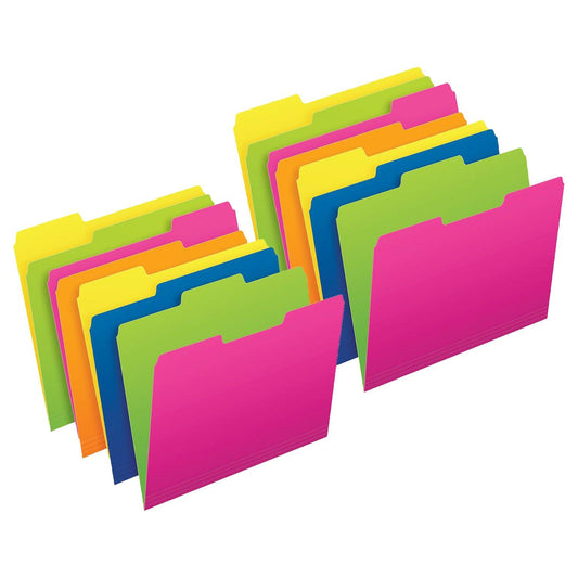 Twisted Glow File Folders, Letter Size, Assorted Colors, 1/3 Cut, 12 Per Pack, 2 Packs - Loomini