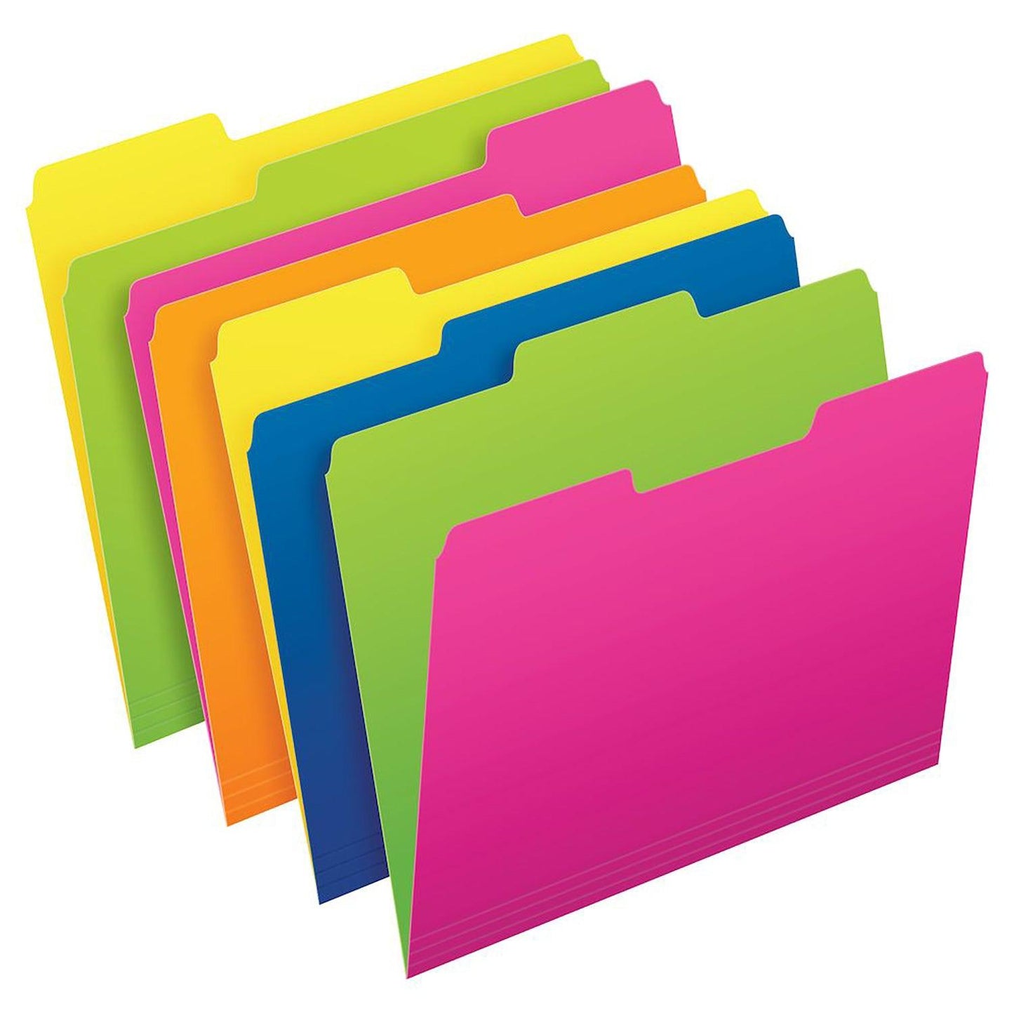 Twisted Glow File Folders, Letter Size, Assorted Colors, 1/3 Cut, Pack of 12 - Loomini