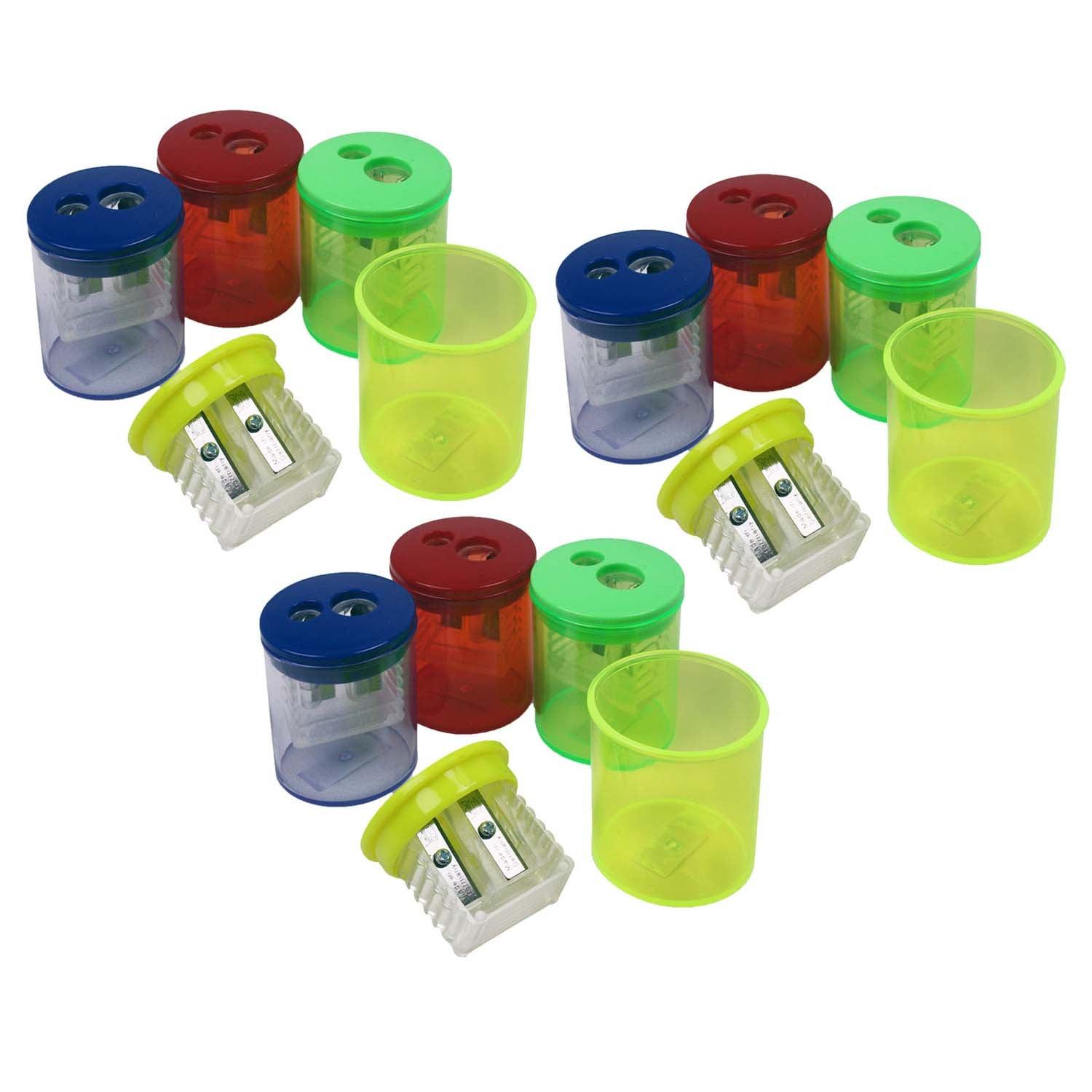 Two-Hole Pencil Sharpener, Assorted Colors, Pack of 12 - Loomini