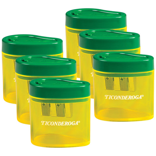 Two Hole Pencil Sharpener, Green/Yellow, Pack of 6 - Loomini