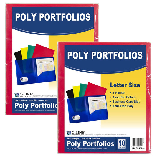 Two-Pocket Heavyweight Poly Portfolio Folder, Primary Colors, 10 Per Pack, 2 Packs - Loomini