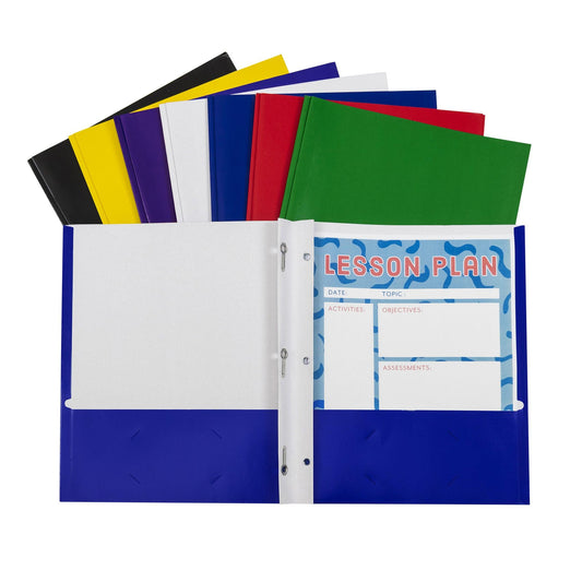 Two-Pocket Paper Portfolios with Prongs, Assorted Colors, Pack of 100 - Loomini