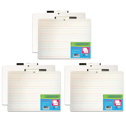 Two-Sided Primary Ruled/Blank Dry Erase Board with Attached Marker, 9" x 12", Pack of 3 - Loomini