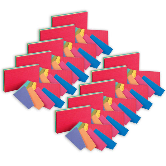 Two-Tone Index Cards, 3" x 5", Assorted Colors, 100 Per Pack, 10 Packs - Loomini