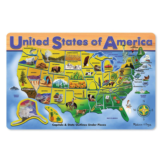U.S.A. Map Wooden Puzzle, 45 Pieces - Loomini