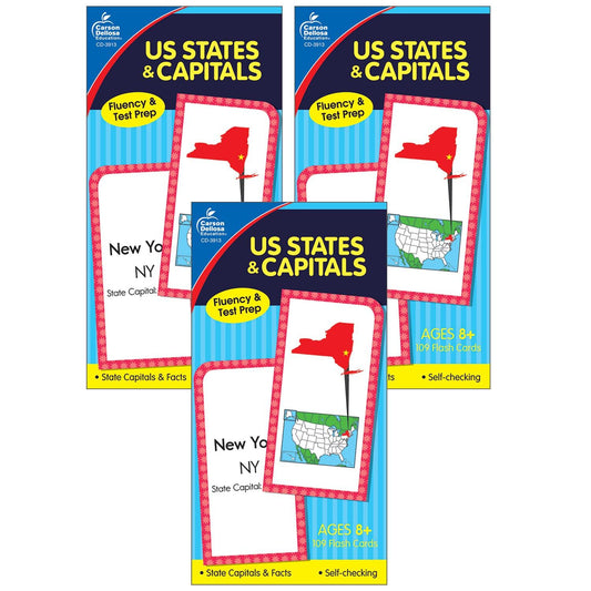 U.S. States & Capitals Flash Cards, Grade 3-5, Pack of 3 - Loomini