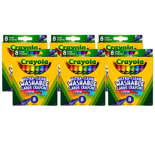 Ultra-Clean Washable Crayons, Large Size, 8 Per Box, 6 Boxes - Loomini