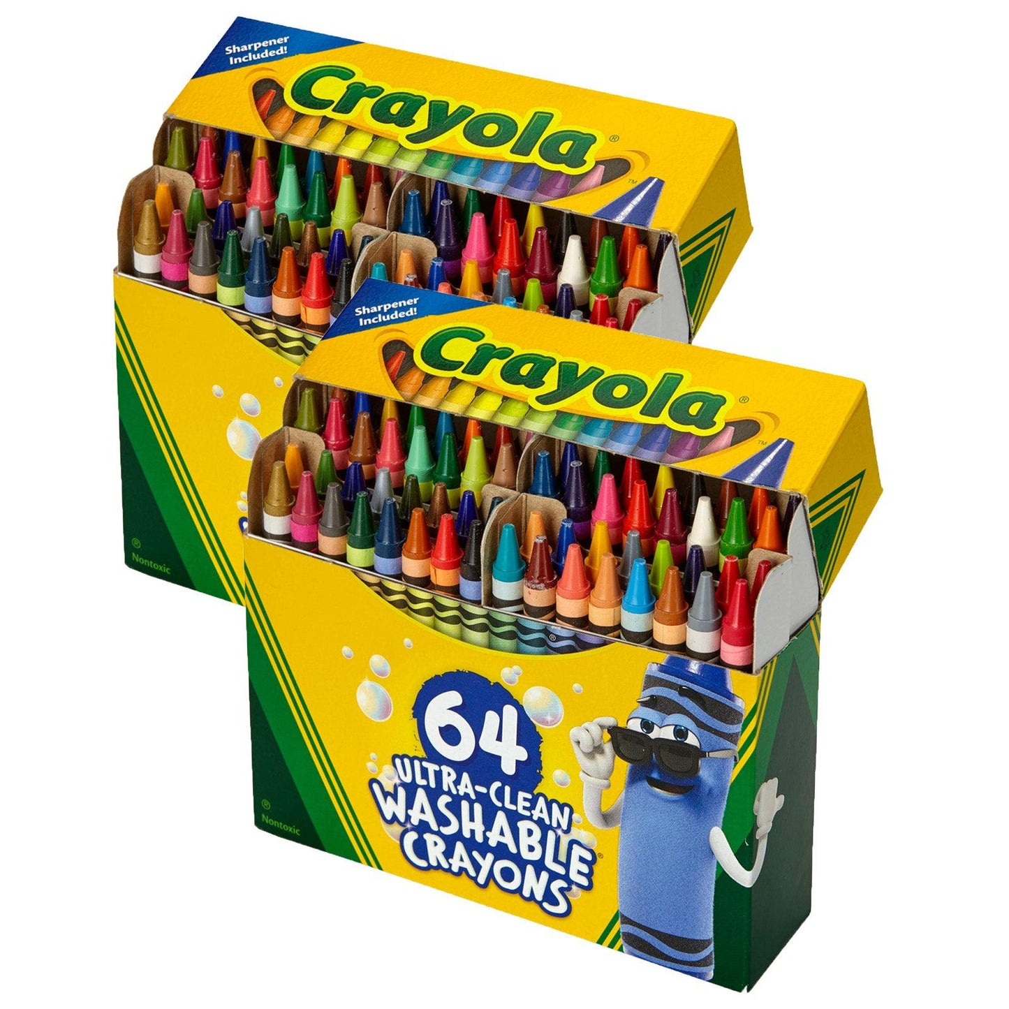 Ultra-Clean Washable Crayons, Regular Size, 64 Per Pack, 2 Packs - Loomini