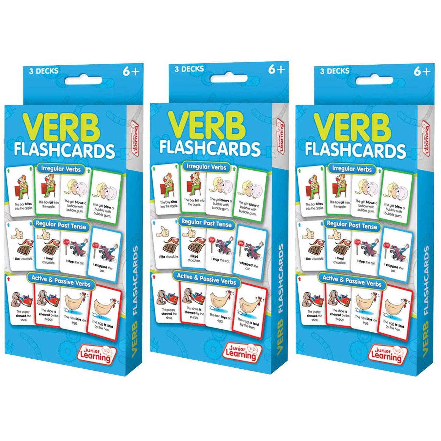 Verb Flashcards, 3 Sets Per Pack, 3 Packs - Loomini