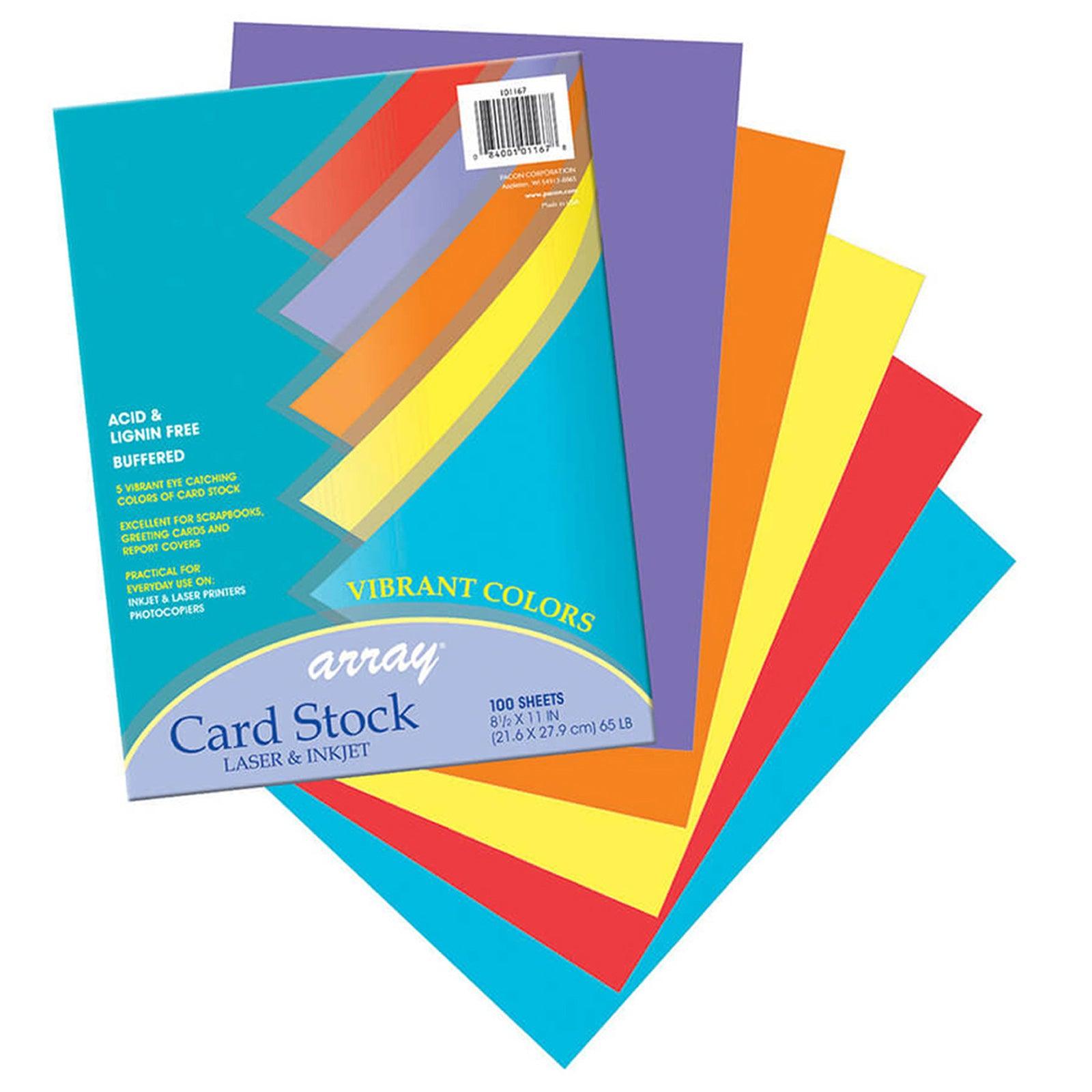 Vibrant Card Stock, 5 Assorted Colors, 8-1/2" x 11", 100 Sheets - Loomini