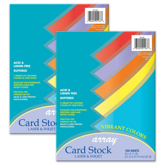 Vibrant Card Stock, 5 Assorted Colors, 8-1/2" x 11", 100 Sheets Per Pack, 2 Packs - Loomini