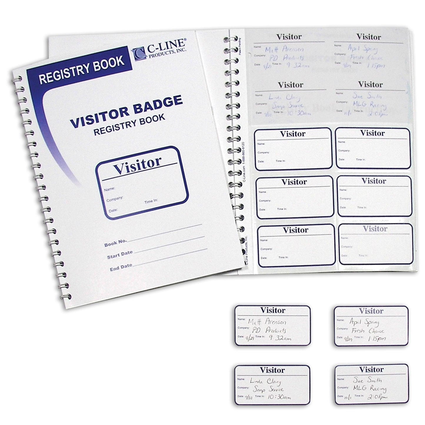 Visitor Badges with Registry Log, 3-5/8" x 1-7/8" Badge Size, 150 Badges & Log Book - Loomini