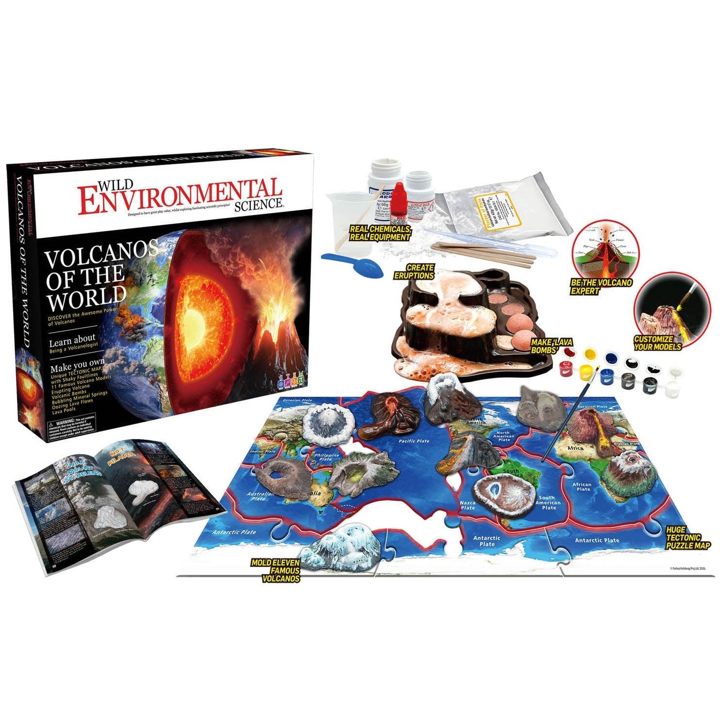 Volcanos of the World - Science Kit for Ages 8+ - Create 11 Volcanos, Mineral Pools, Lava Bombs, Tectonic Map and More - Loomini