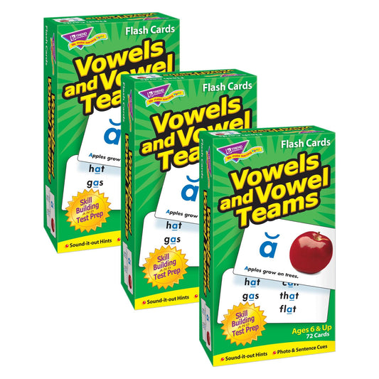 Vowels and Vowel Teams Skill Drill Flash Cards, Pack of 3 - Loomini