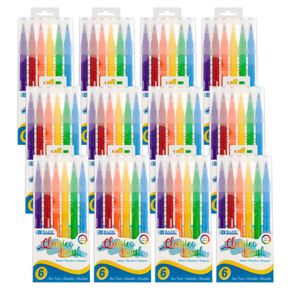 Washable Brush Markers, Classic Colors, 6 Per Pack, 12 Packs - Loomini