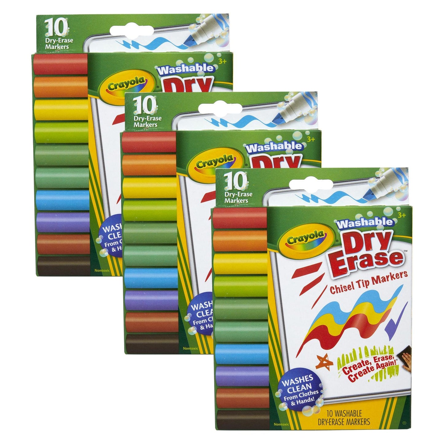 Washable Dura-Wedge Tip Dry Erase Markers, 10 Per Pack, 3 Packs - Loomini