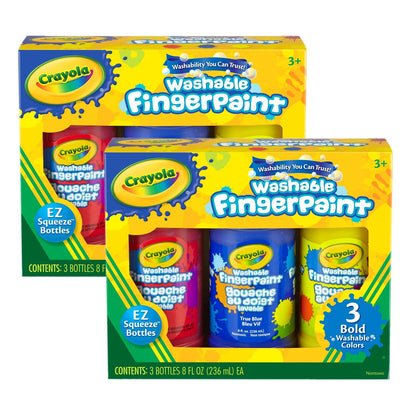 Washable Fingerpaint, Bold Colors, 8 oz., 3 Per Pack, 2 Packs - Loomini