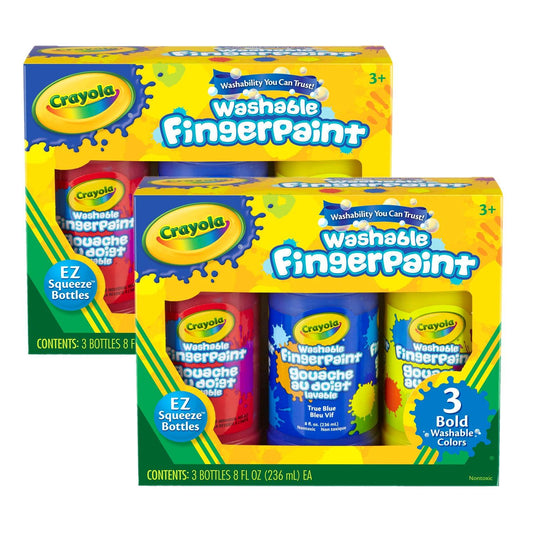 Washable Fingerpaint, Bold Colors, 8 oz., 3 Per Pack, 2 Packs - Loomini