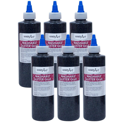 Washable Glitter Glue, 8 oz., Black, Pack of 6 - Loomini