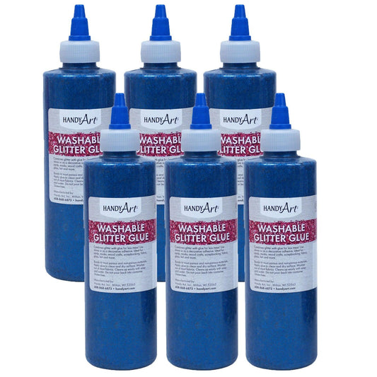 Washable Glitter Glue, 8 oz., Blue, Pack of 6 - Loomini