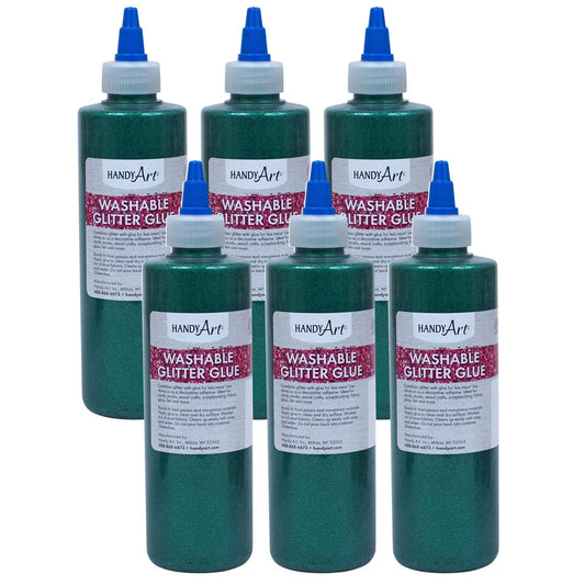 Washable Glitter Glue, 8 oz., Green, Pack of 6 - Loomini