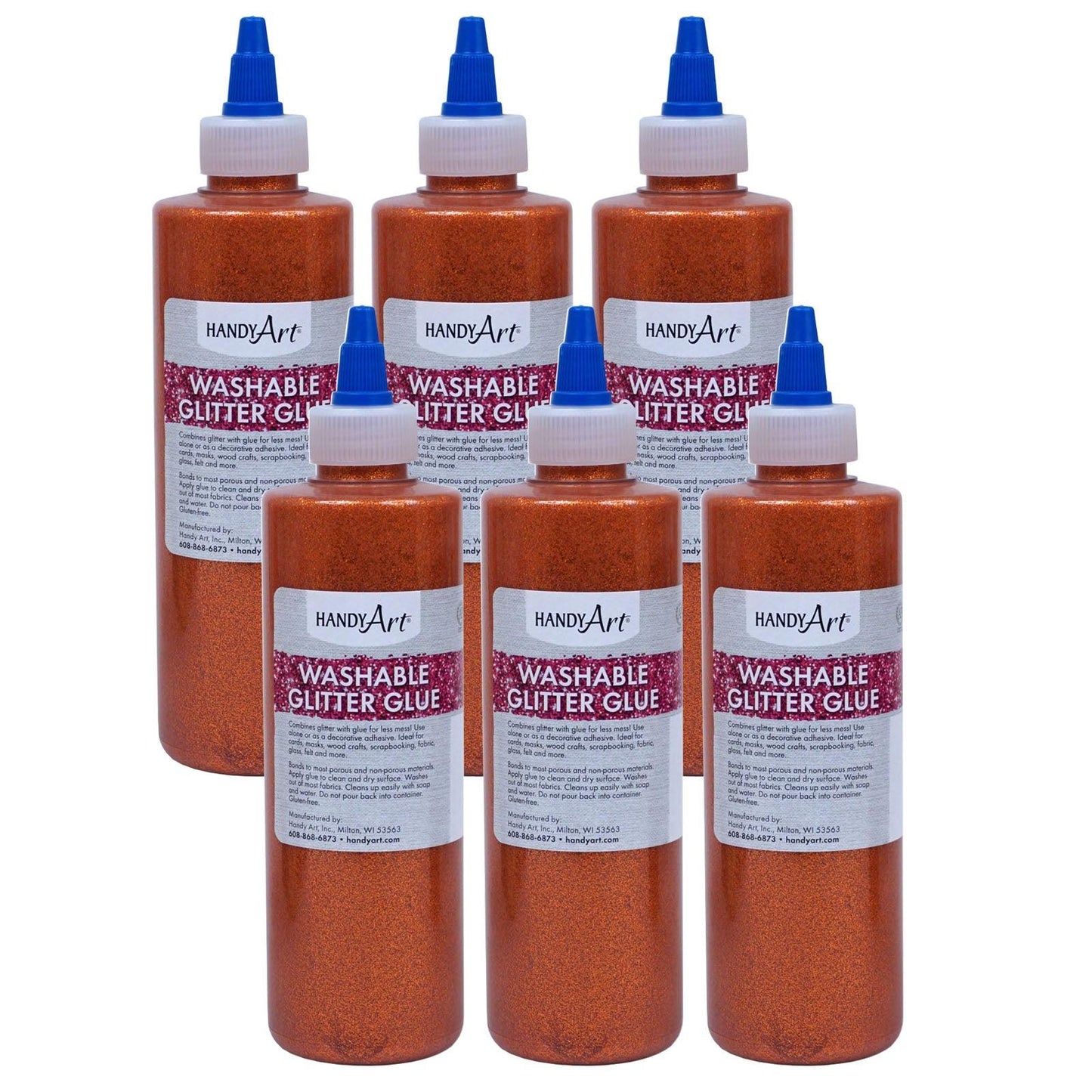 Washable Glitter Glue, 8 oz., Orange, Pack of 6 - Loomini