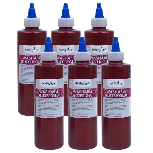 Washable Glitter Glue, 8 oz., Red, Pack of 6 - Loomini