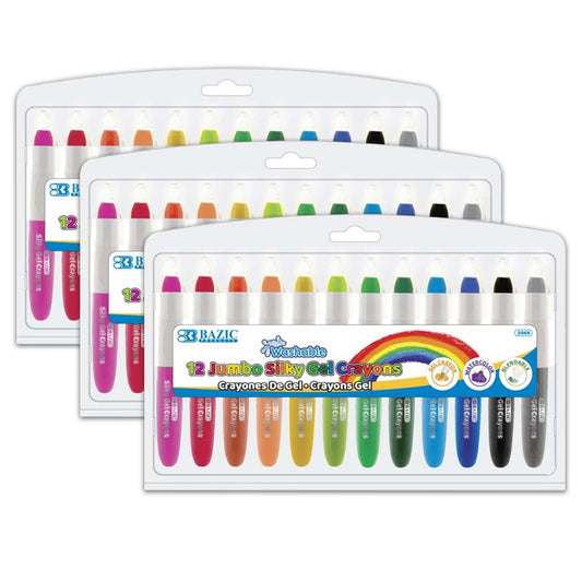 Washable Jumbo Silky Gel Crayons, 12 Per Pack, 3 Packs - Loomini