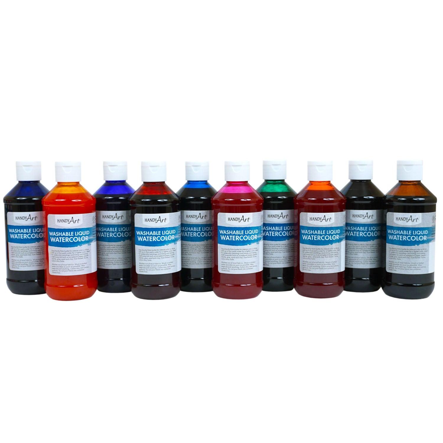 Washable Liquid Watercolors, 8oz, 10-Color Basic Kit - Loomini