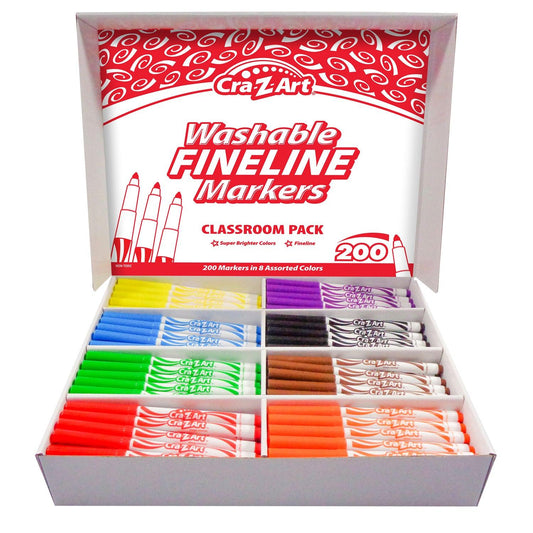 Washable Markers Classroom Pack, Fine Point, 8 Color, Pack of 200 - Loomini