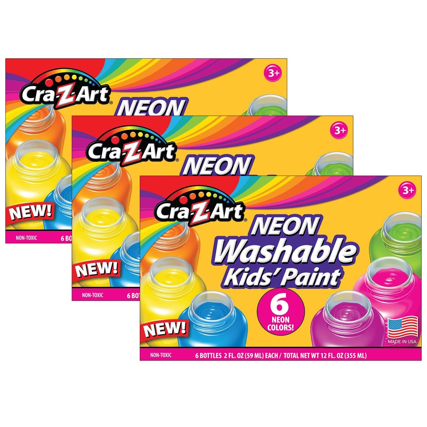 Washable Neon Paint, 6 Colors Per Set, 3 Sets - Loomini