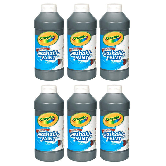 Washable Paint, Black, 16 oz. Bottles, Pack of 6 - Loomini