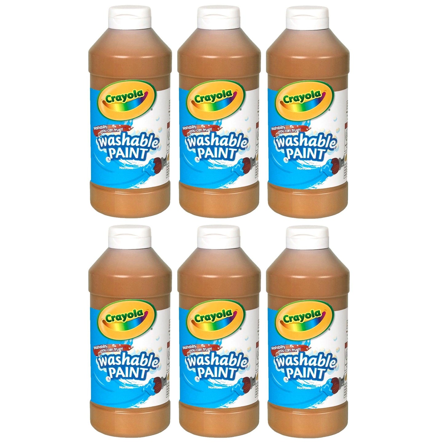 Washable Paint, Brown, 16 oz. Bottles, Pack of 6 - Loomini